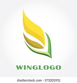 simple yellow green wing logo for company or branding