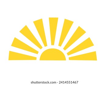 Simple amarillo medio sol dibujado a mano ilustración plana con forma de semicírculo en medio, lindo atardecer de verano, imagen del amanecer para el logo, tarjetas, decoración, concepto de vacaciones, vacaciones, diseño de niños en verano