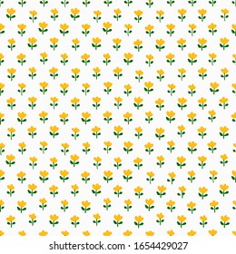 simple yellow hand drawn flower doodle seamless pattern for background, wallpaper, cover, label, wrapping paper, card, banner, texture etc, vector design.