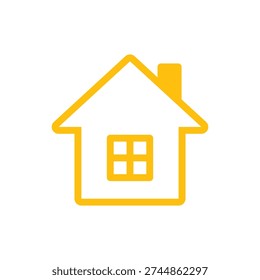 Simple Yellow House Icon with Chimney and Window Illustration on White Background