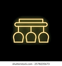 Simple yellow icon of wine glasses hanging over a bar, isolated on a black background