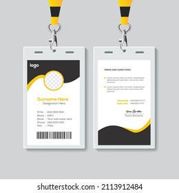 Simple and Yellow ID Card Design Template. Professional Identity Card Template Vector for Employee.