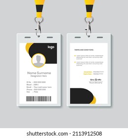 Plantilla de diseño de tarjeta de identificación simple y amarilla. Vector de plantilla de tarjeta de identidad profesional para el empleado.