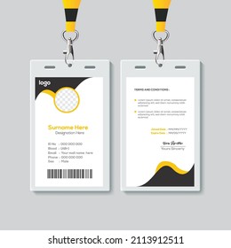 Simple and Yellow ID Card Design Template. Professional Identity Card Template Vector for Employee.