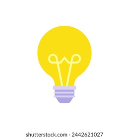 Simple yellow illuminated light bulb for indoor lighting vector flat illustration. Innovation idea, brainstorming, intelligence, solution, inspiration startup isolated. Advice quick tips design
