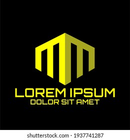 Plantilla de logotipo MM de letra inicial simple amarilla en ilustración monograma de diseño plano