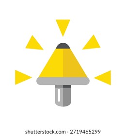 Icono amarillo simple de la lámpara que emite rayos de luz sobre fondo blanco