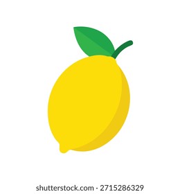 Simple yellow lemon with green leaf and stem fruit