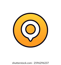 Simple yellow location pin icon with an orange circle center, and a white outline with a black border.