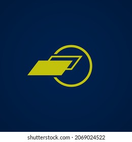 diseño sencillo de logotipo amarillo sobre fondo azul.