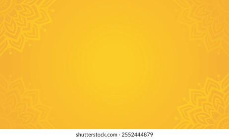 Simple Yellow Mandala Horizontal Background with Subtle Floral Elements