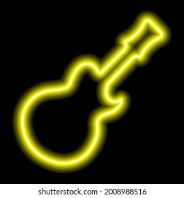 Simple yellow neon guitar silhouette on a black background. Vector illustration