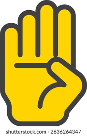 Icono amarillo simple de la mano abierta