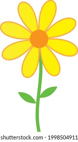 simple yellow and orange daisy with a branch and green leaves 
