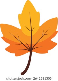 Simple yellow and orange maple leaf graphic with smooth edges, ideal for autumn invitations, greeting cards, crafts, scrapbooking, posters, and Thanksgiving decorations.