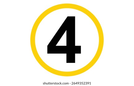 simple yellow outline circle on black number four symbol.
