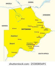 Simple yellow overview map of Botswana