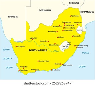 Simple yellow overview map of South Africa