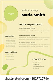 simple yellow pastel woman resume cv work template 