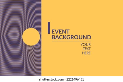 Simple yellow and purple abstract background with curvy lines pattern decoration and a circle. Background for event, backdrop, photo booth, conference, concert, art performance, and exhibition.