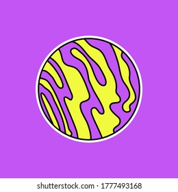 Simple yellow and purple patterned ball design isolated on color background. Cartoon Concept. Vector illustration. Suitable for landing pages, icons, stickers and posters.
