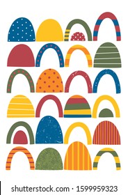 Simple yellow, red, green and blue abstract colors and shapes greeting card illustration isolated on white background 