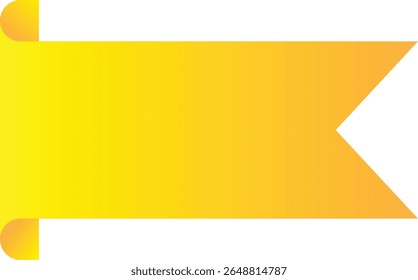 Simple  yellow ribbon banner vector with pointed right edge and rounded left corners, ideal for labels, tags, web elements, promotions, and minimal design graphics in digital or print use.
