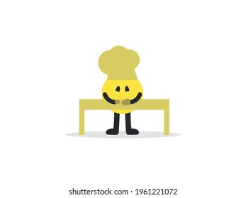 Simple Yellow Round Character Chef Making Bread