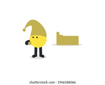 Simple Yellow Round Character Got out of Bed Drinking Coffee