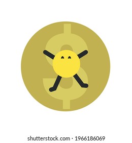 Simple Yellow Round Character Laying Down on a Coin