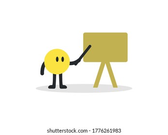 Simple Yellow Round Character Pointing at a Presentation with a Stick