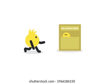 Simple Yellow Round Character Running at an Ice Cream Stand