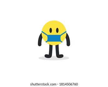 Simple Yellow Round Character Standing Wearing a Mask