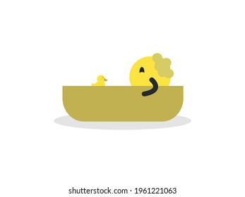 Simple Yellow Round Character Taking a Bath with a Rubber duck