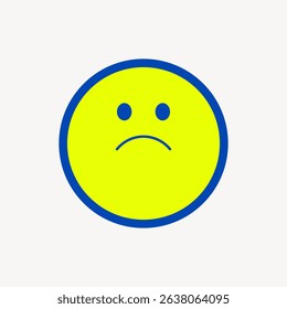A simple yellow sad face emoji with a blue outline on a plain background. The sad face emoji expresses sadness and is easily recognizable as a sad face. Cute doodle vector.