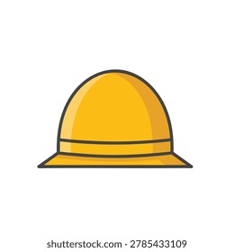 A simple yellow safari hat with a dark band, depicted in a flat design style.