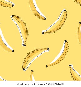 Simple yellow seamless pattern with bananas. Vector tropical illustration.