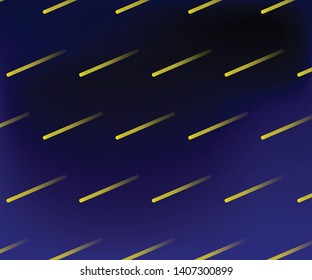 Simple yellow shooting star pattern on a blue and black gradient mesh background. Night time vector. 