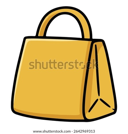 A simple yellow shopping bag icon illustrated in a cartoon style. Represents retail, sales, purchasing, and consumerism. Perfect for e-commerce websites, store promotions, or fashion.