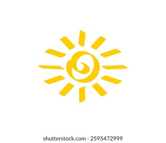 Simple yellow sun icon with big center and bright rays, showing warmth and energy in design.