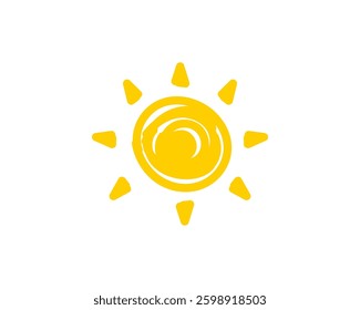 Simple yellow sun icon with bright rays and circular center stands out on a clean space.