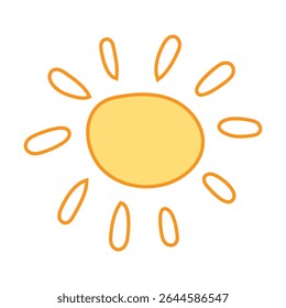 Simple yellow sun icon, hand-drawn style, bright summer symbol, modern vector, positive sunny illustration.