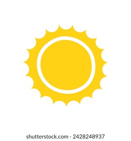 Simple yellow sun vector flat illustration with round shape middle and beams, cute summer image for making cards, decor, vacation concept, holiday and summertime design for children