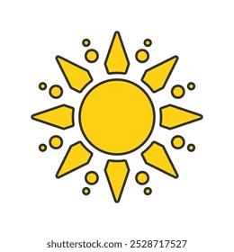 Simple yellow sun vector illustration, solid yellow of sun vector in lineal color style isolated on a white background