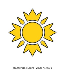 Simple yellow sun vector illustration, solid yellow of sun vector in lineal color style isolated on a white background