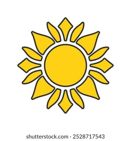 Simple yellow sun vector illustration, solid yellow of sun vector in lineal color style isolated on a white background