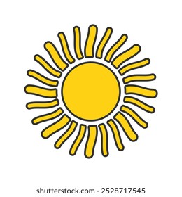 Simple yellow sun vector illustration, solid yellow of sun vector in lineal color style isolated on a white background