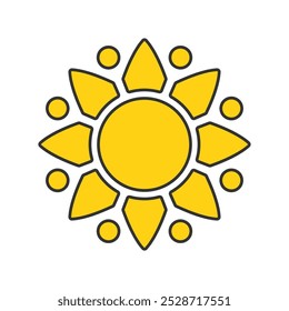 Ilustração simples do vetor do sol amarelo, amarelo sólido do vetor do sol no estilo de cor linear isolado em um fundo branco