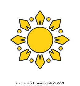 Ilustração simples do vetor do sol amarelo, amarelo sólido do vetor do sol no estilo de cor linear isolado em um fundo branco