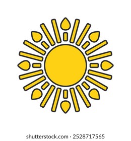 Simple yellow sun vector illustration, solid yellow of sun vector in lineal color style isolated on a white background